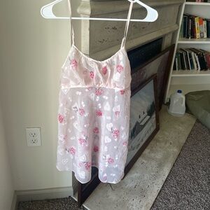 Vintage Heart Pink Dress Slip Lingerie Valentines Day Romantic‎ Coquet